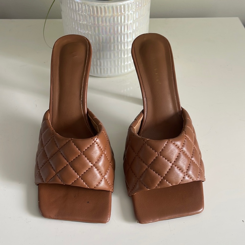 Brown mules worn twice, size 8